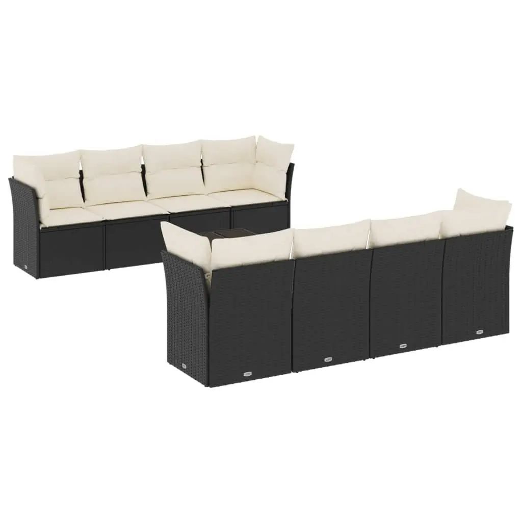 Garden Sofa Set 9 Piece Outdoor Furniture Black Poly Rattan with Cushions