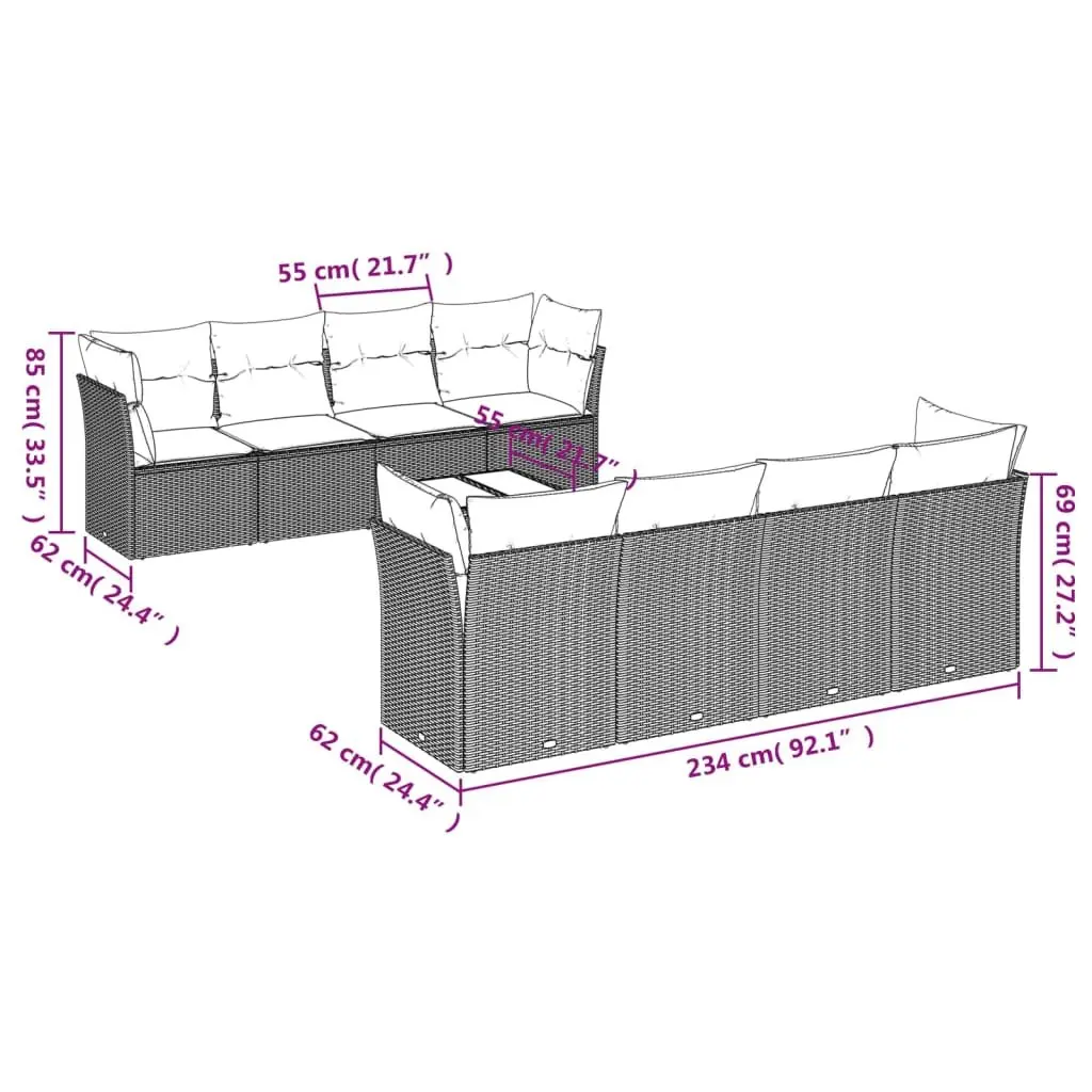 Garden Sofa Set 9 Piece Outdoor Furniture Black Poly Rattan with Cushions