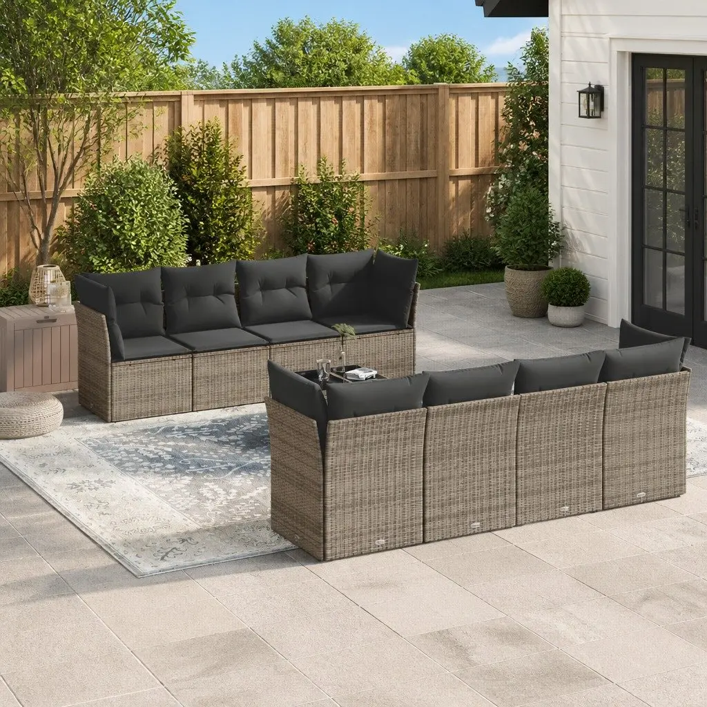 Outdoor Garden Sofa Set 9 Piece Grey Poly Rattan Furniture Patio Lounge with