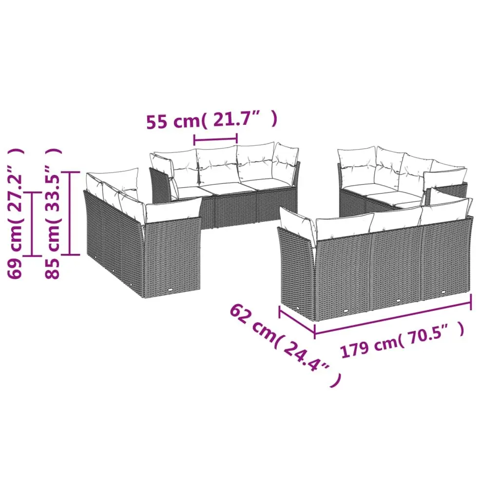 Garden Sofa Set 12 Piece Outdoor Furniture Modular Patio Black Poly Rattan