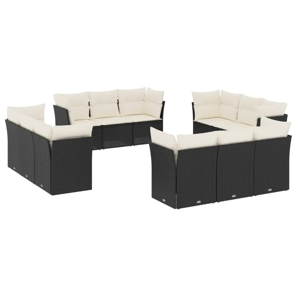 Garden Sofa Set Modular Outdoor Furniture 12 Piece Black Rattan with Cushions
