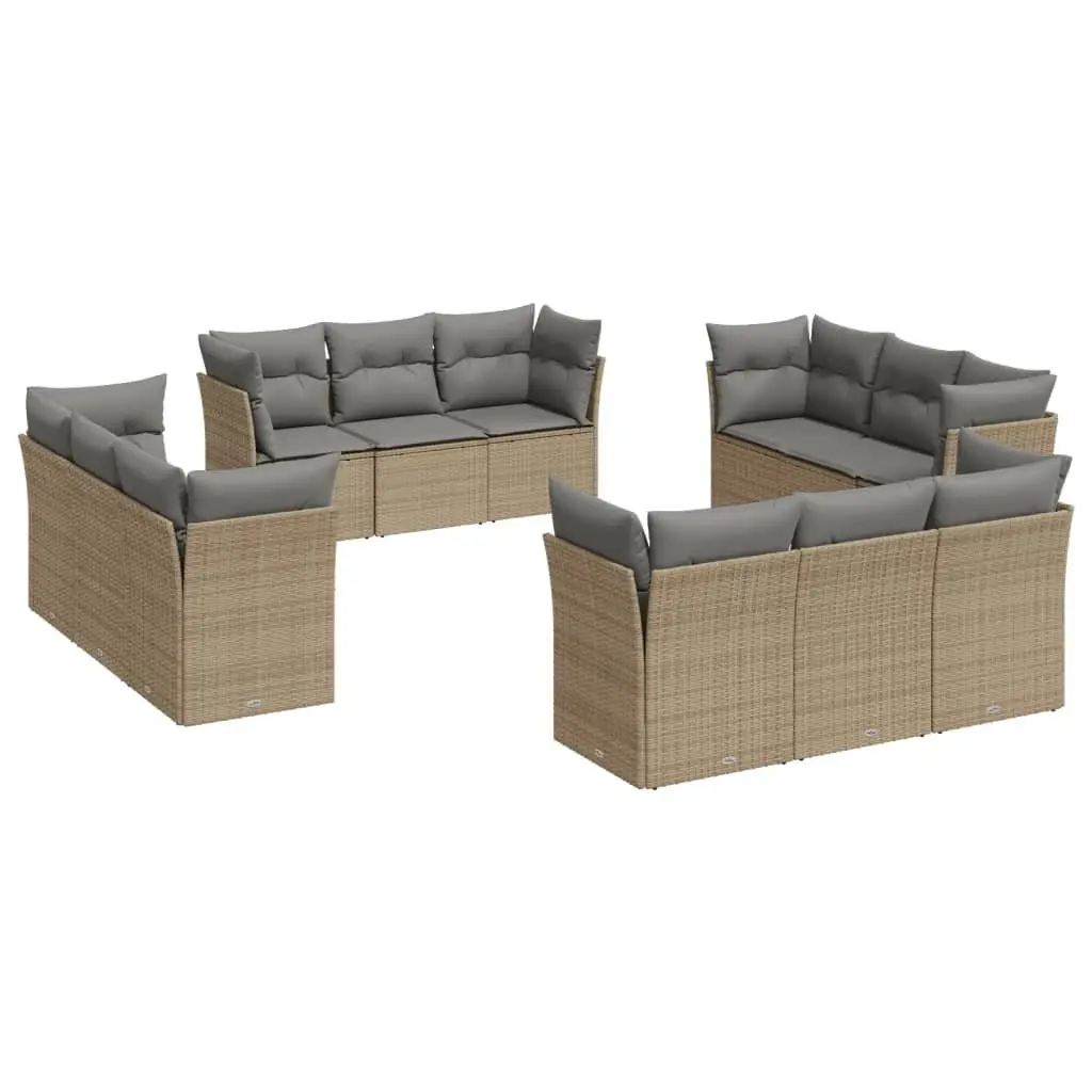 Garden Sofa Set 12 Piece Outdoor Furniture Beige Poly Rattan Modular