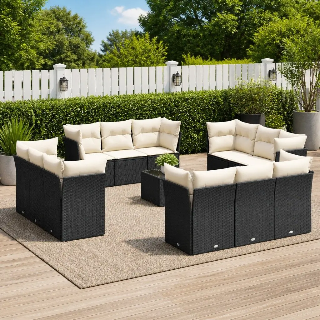 Garden Sofa Set 13 Piece Outdoor Furniture Black Poly Rattan with Cushions Patio