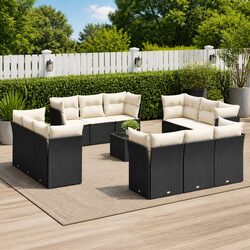 Garden Sofa Set 13 Piece Outdoor Furniture Black Poly Rattan with Cushions Patio