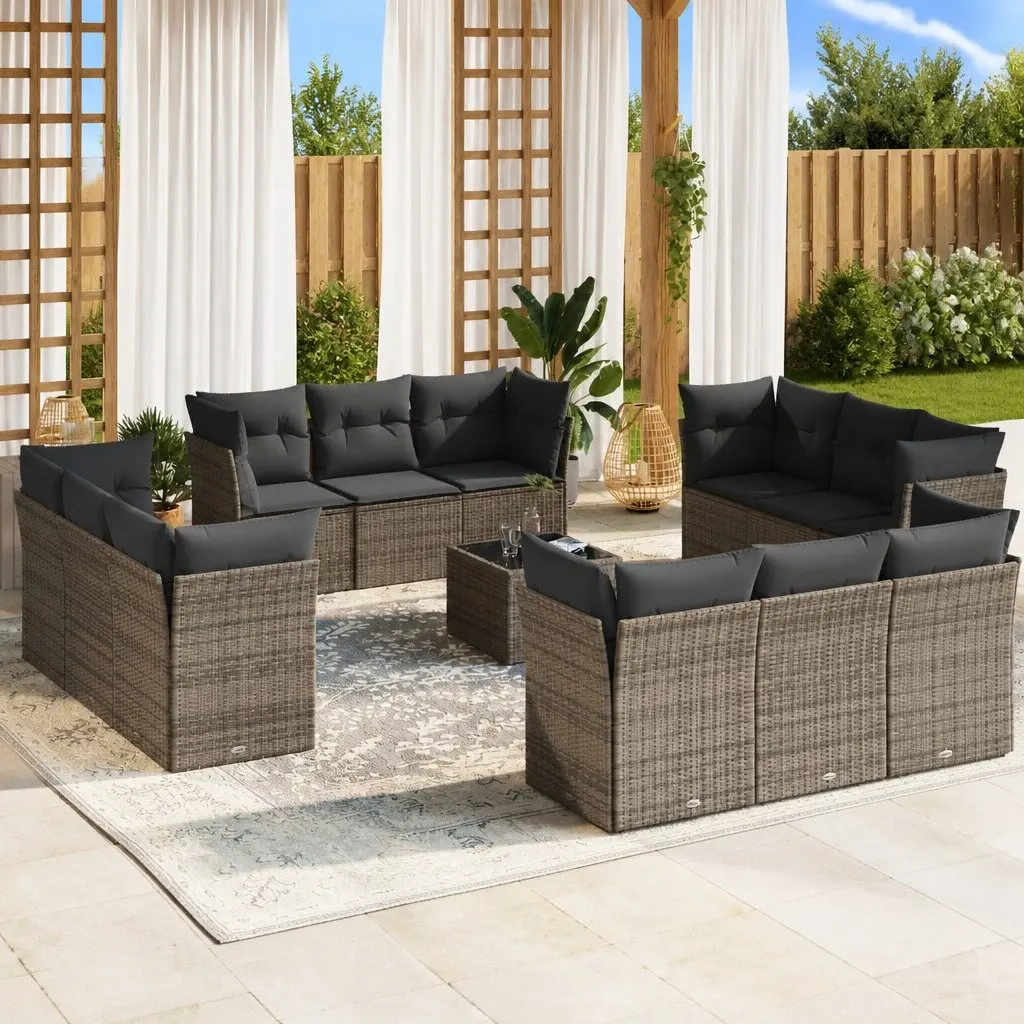 Garden Sofa Set 13 Piece Outdoor Furniture Patio Poly Rattan Grey Cushions