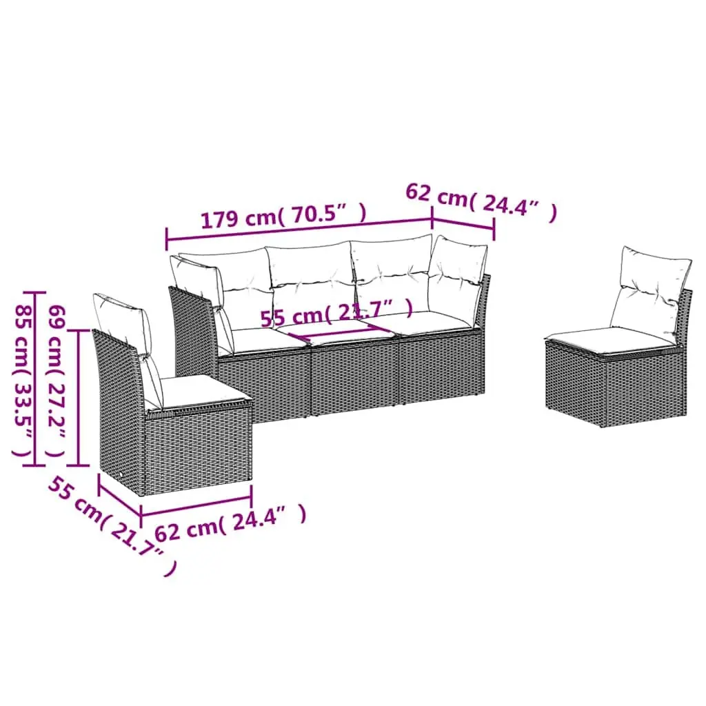 Garden Sofa Set Outdoor Furniture 5 Piece Seating Black with Cushions