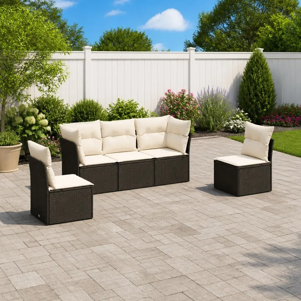 Garden Sofa Set Outdoor Furniture 5 Piece Modular Cushions Black