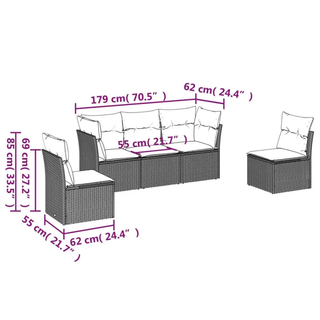 Garden Sofa Set Outdoor Furniture 5 Piece Modular Cushions Black