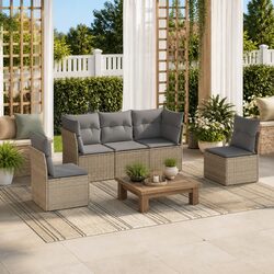 5 Piece Garden Sofa Set Outdoor Patio Furniture with Cushions Beige Poly Rattan