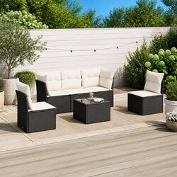 Comfortable 6-Piece Garden Sofa Set - Black Poly Rattan