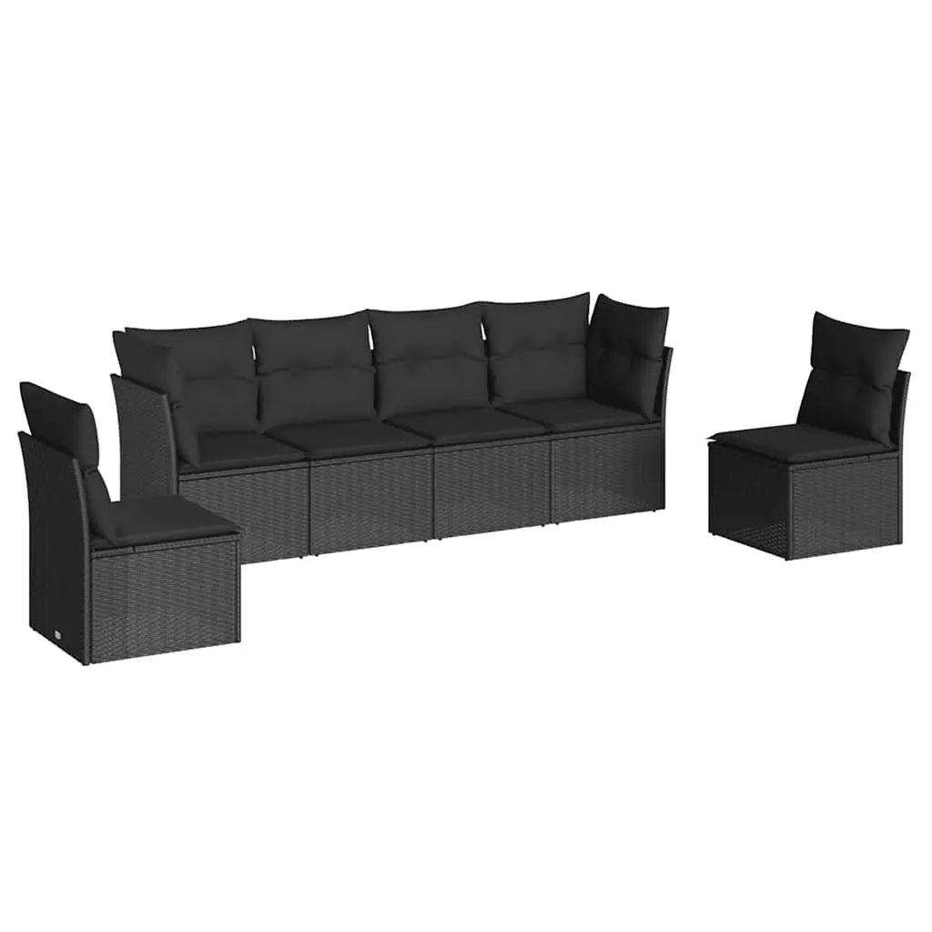 Garden Sofa Set 6 Piece Outdoor Furniture Modular Black Poly Rattan