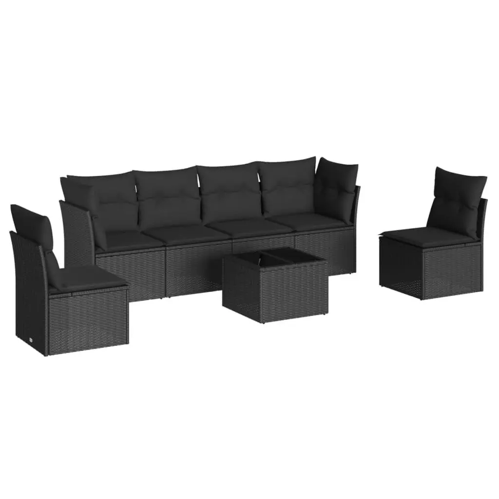 7 Piece Garden Sofa Set Outdoor Patio Furniture Cushions Black Poly Rattan