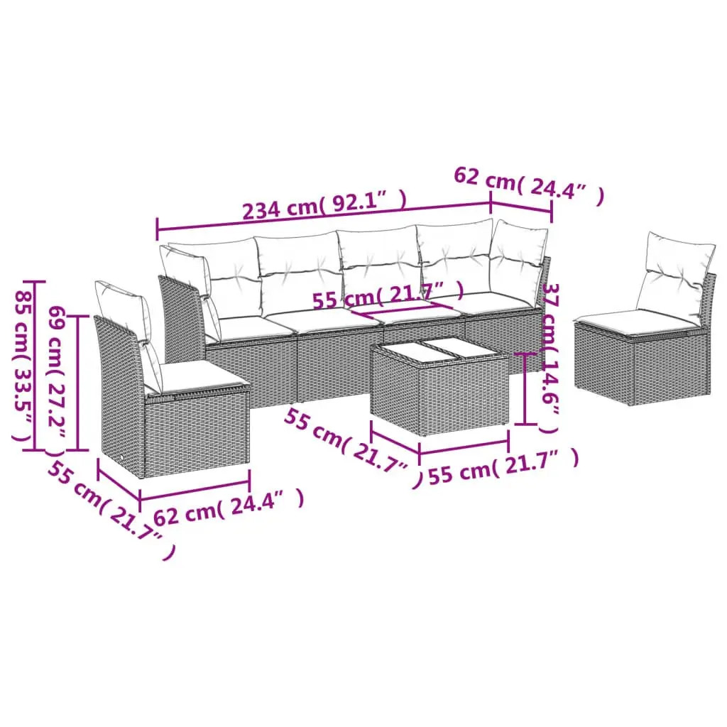 7 Piece Garden Sofa Set Outdoor Patio Furniture Cushions Black Poly Rattan