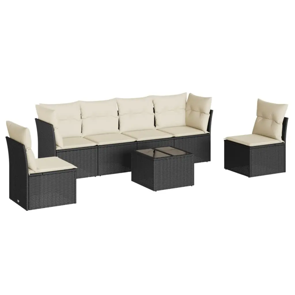 Garden Sofa Set 7 Piece Outdoor Furniture Black PE Rattan with Cushions