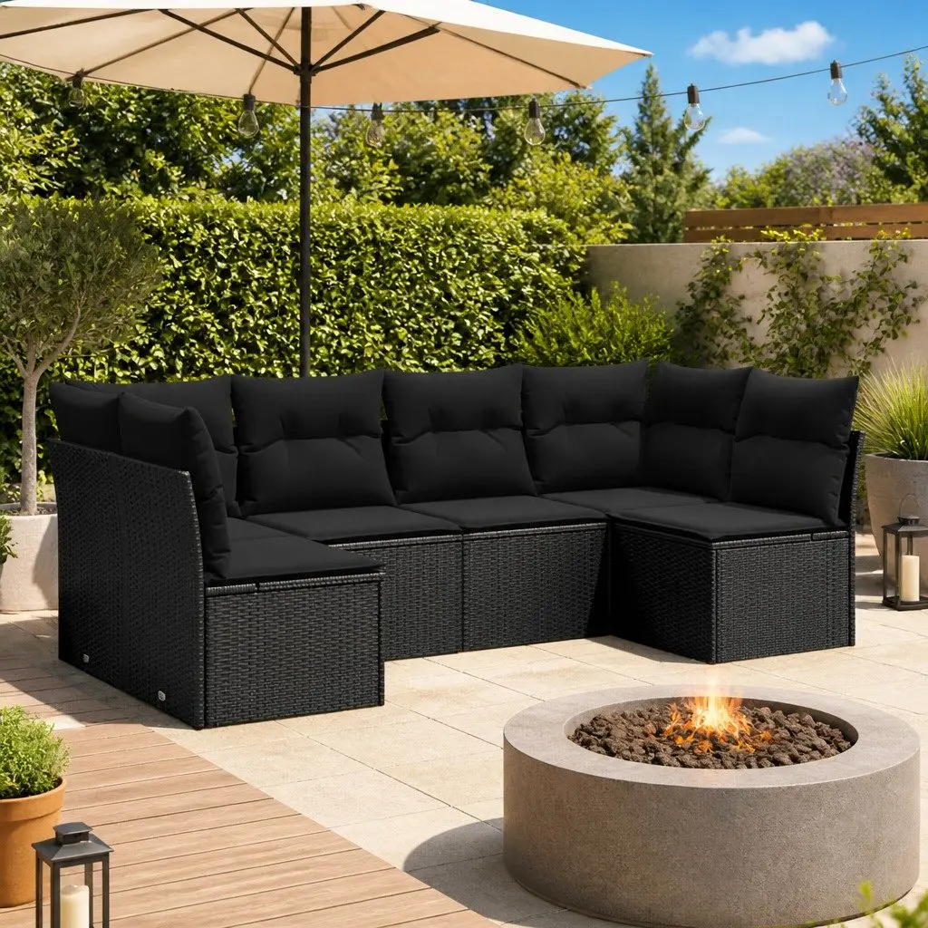 Garden Sofa Set Modular Outdoor Furniture 6 Piece with Cushions Black