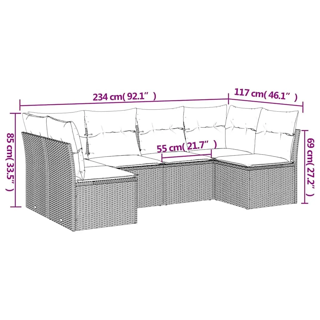 Garden Sofa Set Modular Outdoor Furniture 6 Piece with Cushions Black