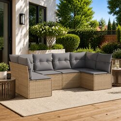 Garden Sofa Set 6 Piece Outdoor Furniture Patio Seating Beige Cushions Modular