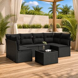 7 Piece Garden Sofa Set with Cushions Black Outdoor Furniture Patio Seating