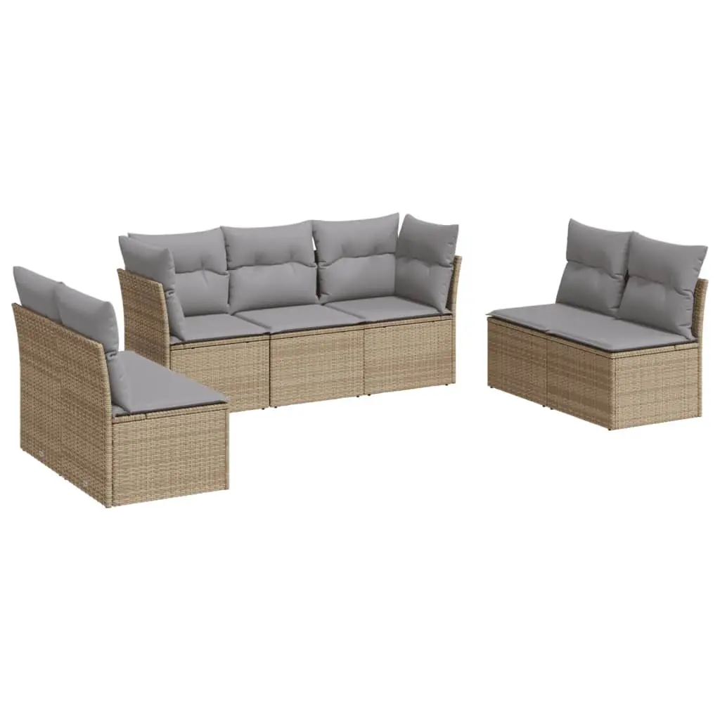 Garden Sofa Set 7 Piece Outdoor Furniture Beige Poly Rattan Modular