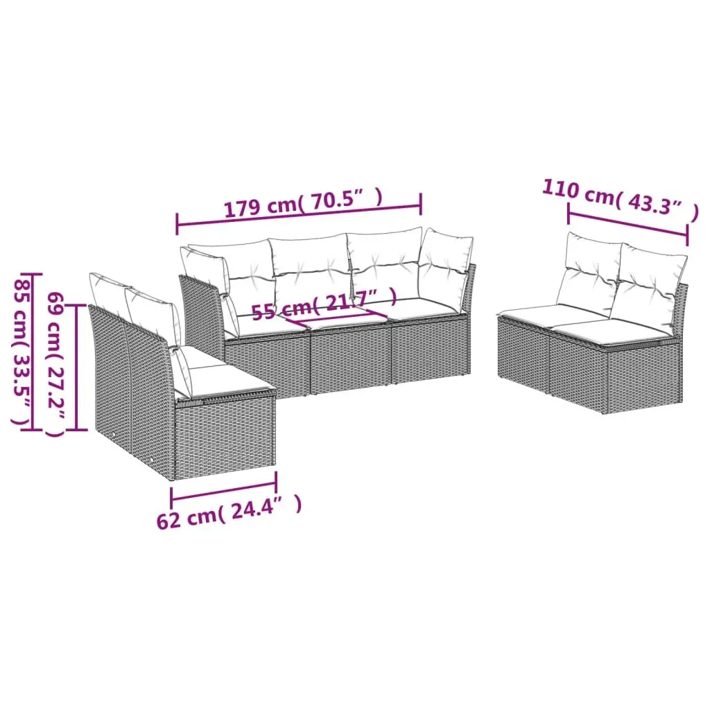 Garden Sofa Set 7 Piece Outdoor Furniture Beige Poly Rattan Modular