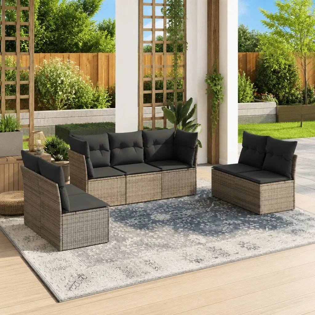 Garden Sofa Set 7 Piece Outdoor Furniture Grey Modular Seating with Cushions