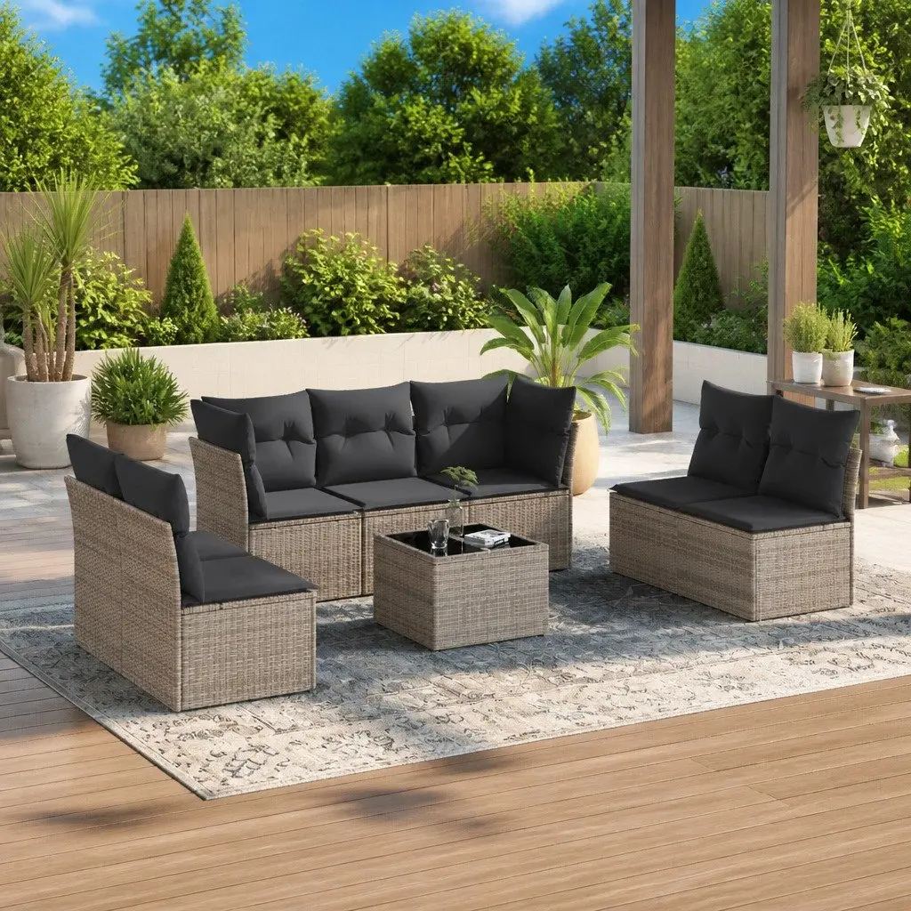 8 Piece Garden Sofa Set Grey Poly Rattan Outdoor Furniture with Cushions