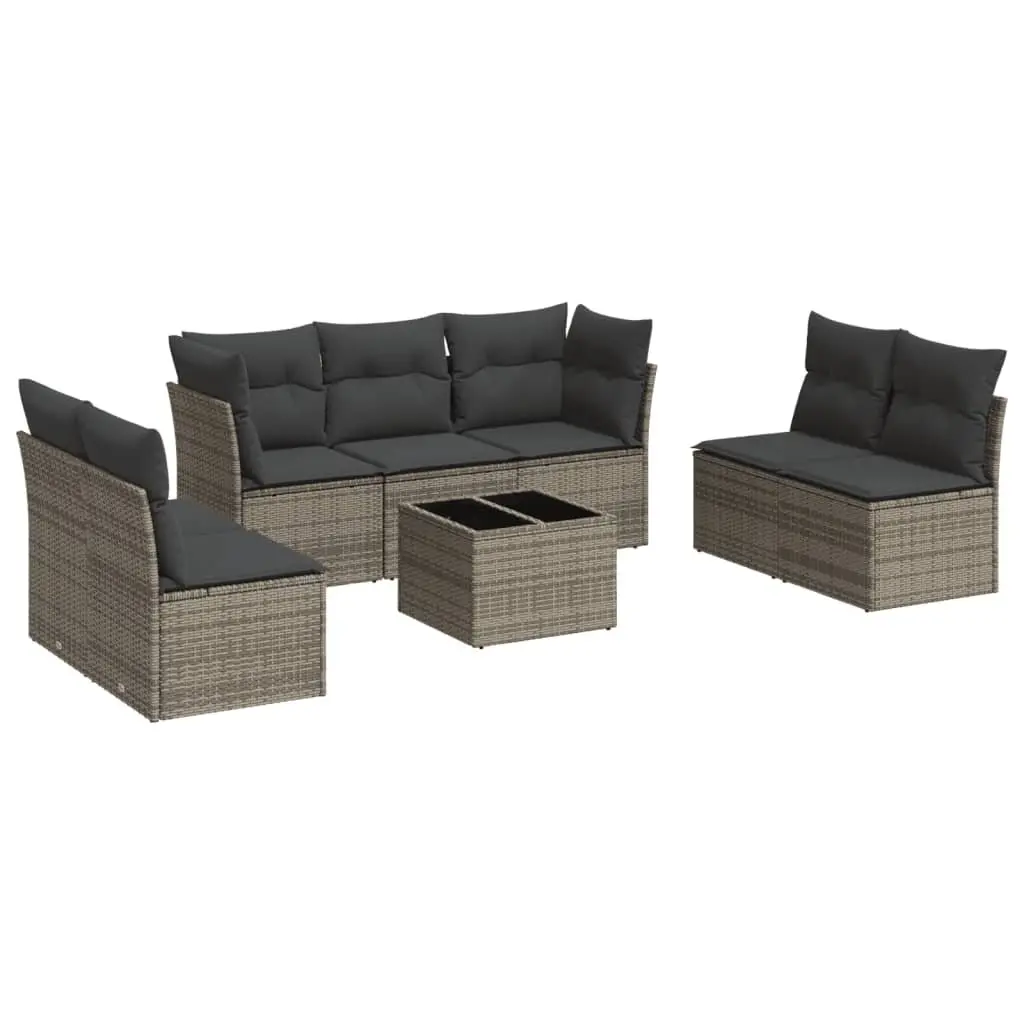 8 Piece Garden Sofa Set Grey Poly Rattan Outdoor Furniture with Cushions