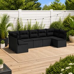 Garden Sofa Set 7 Piece Outdoor Furniture Patio Seating Black with Cushions