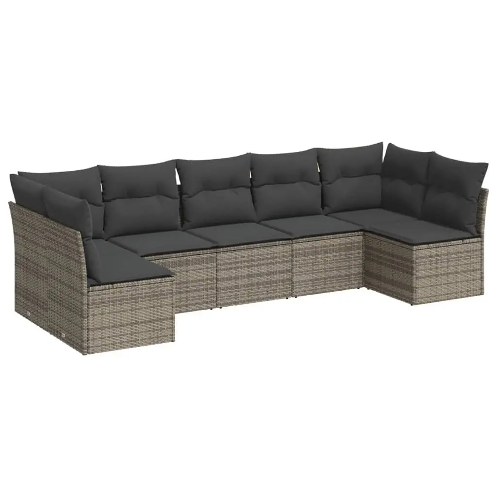 Garden Sofa Set Modular Outdoor Furniture 7 Piece Grey Poly Rattan