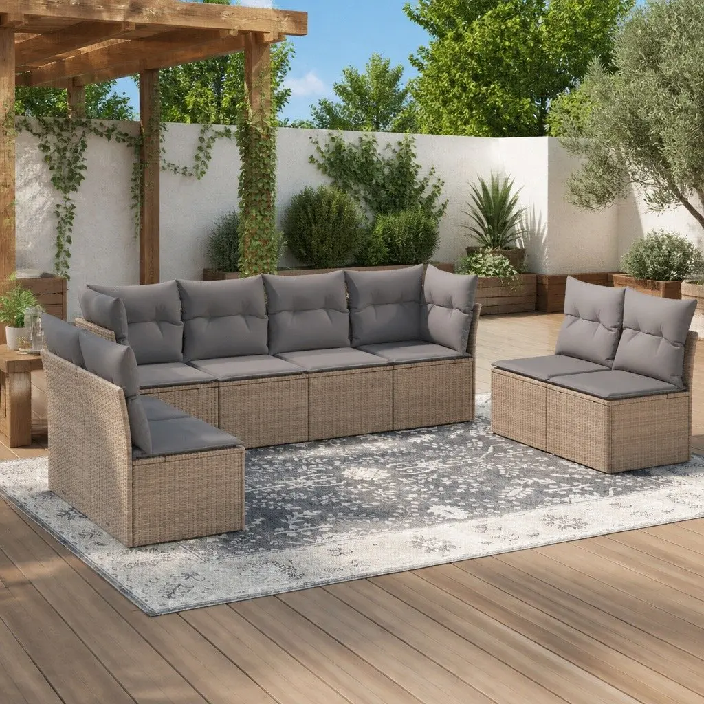 Garden Sofa Set 8 Piece Outdoor Furniture Beige Poly Rattan with Cushions Patio