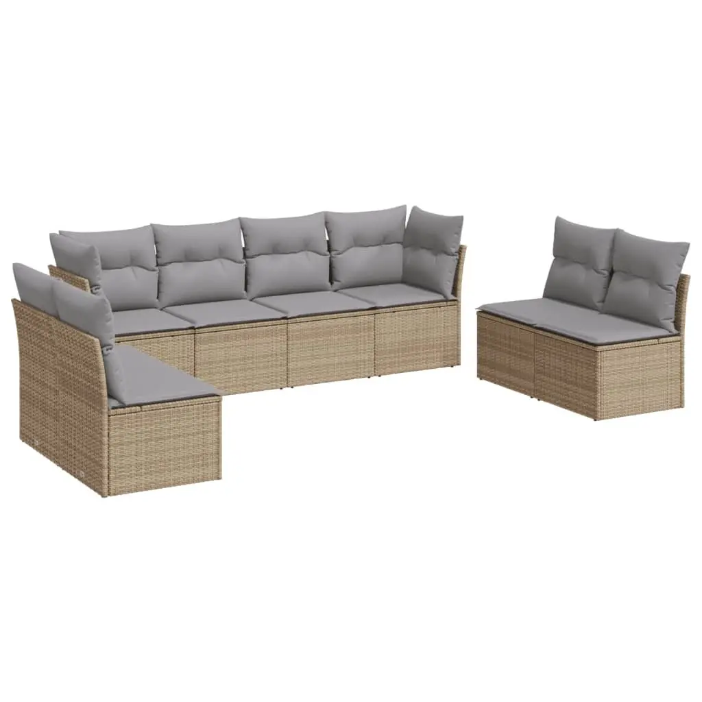 Garden Sofa Set 8 Piece Outdoor Furniture Beige Poly Rattan with Cushions Patio