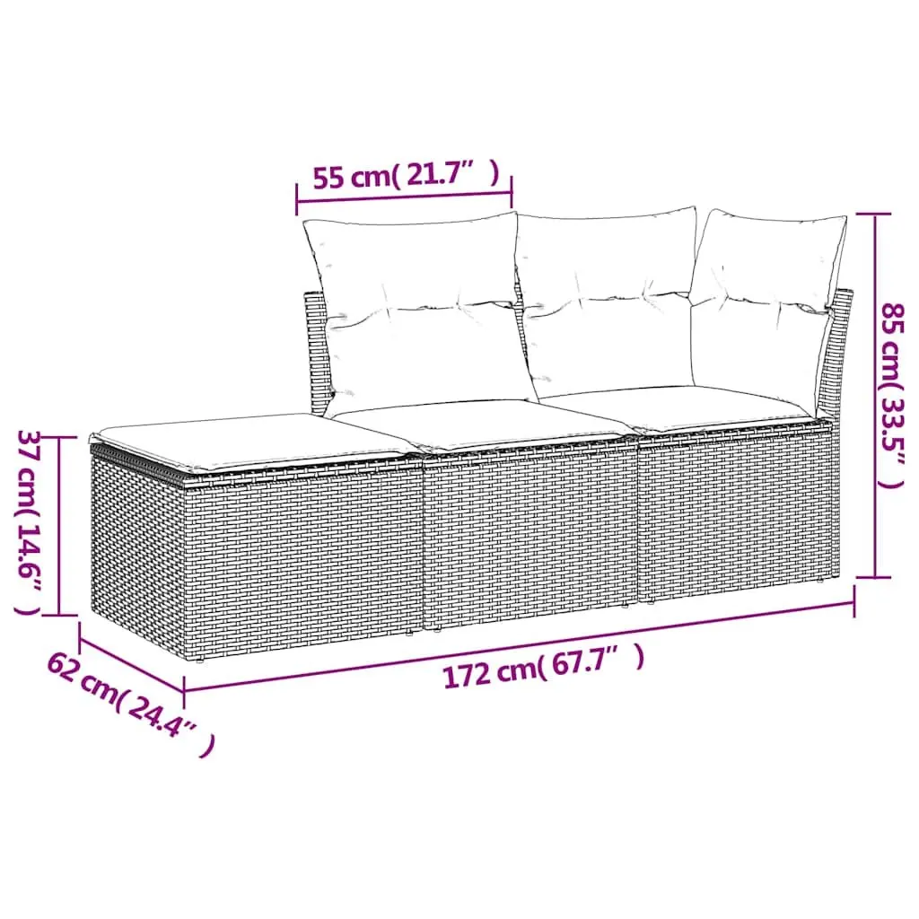 Garden Sofa Set 3 Piece Outdoor Furniture Patio Lounge Rattan Black