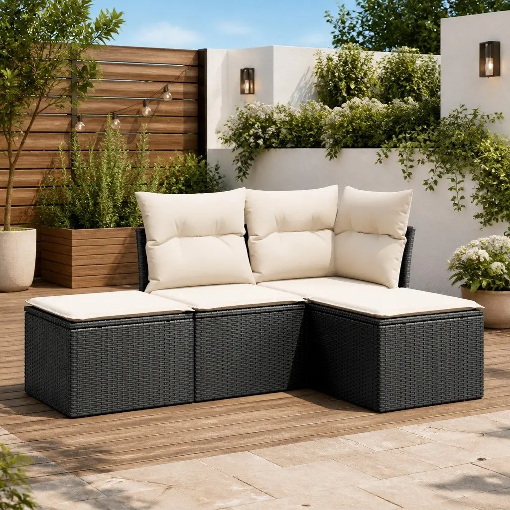 Garden Sofa Set 4 Piece Outdoor Furniture Patio Black Poly Rattan Modular