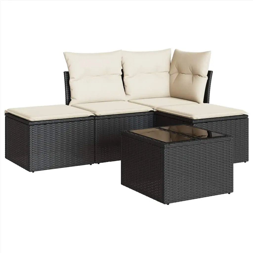 Garden Sofa Set Outdoor Furniture 5 Piece Patio Conversation Black Poly Rattan