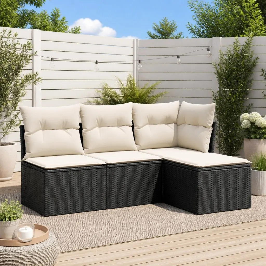 Garden Sofa Set Outdoor Furniture 4 Piece Modular Black with Cushions