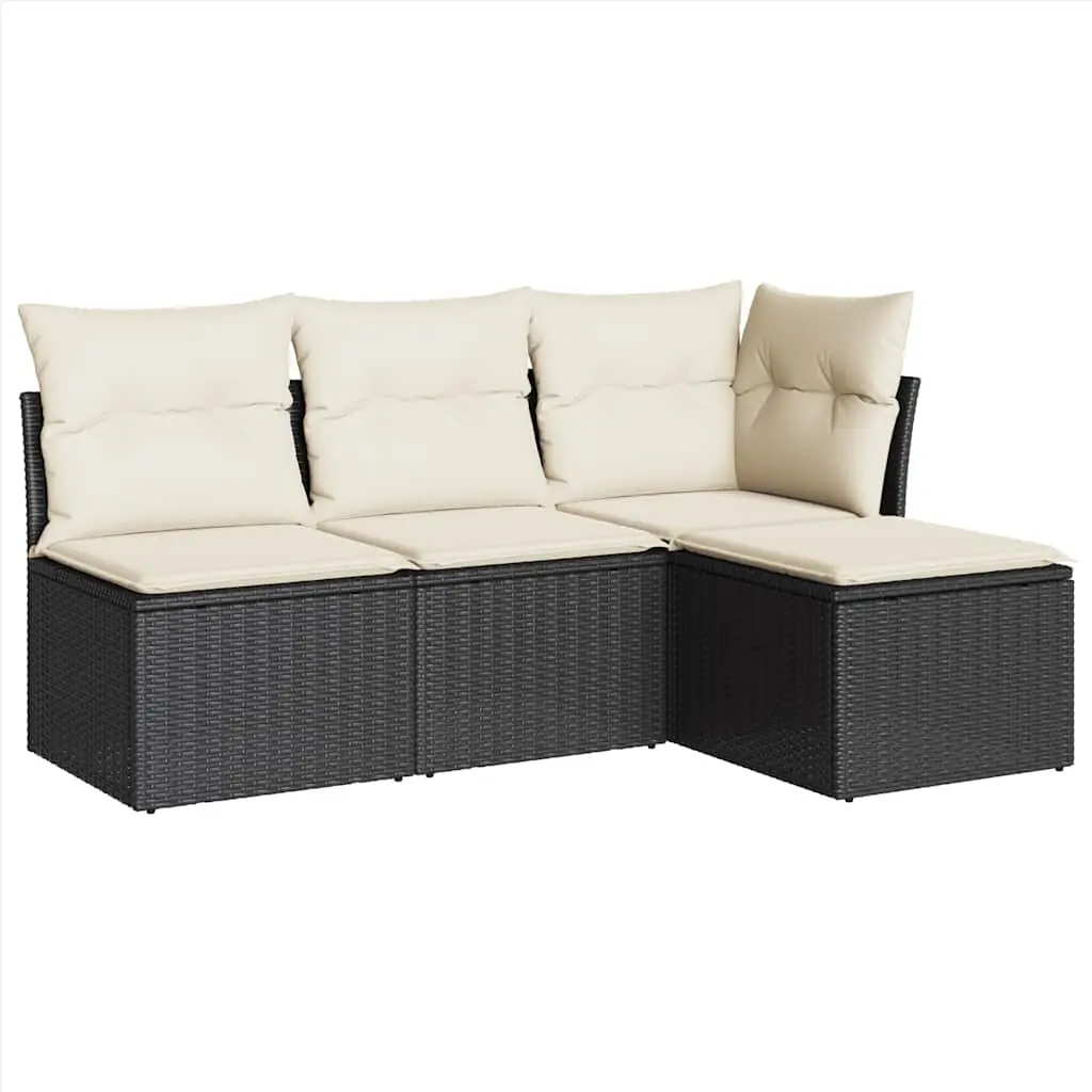 Garden Sofa Set Outdoor Furniture 4 Piece Modular Black with Cushions