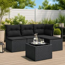 Durable 5-Piece Black Garden Sofa Set with Cushions