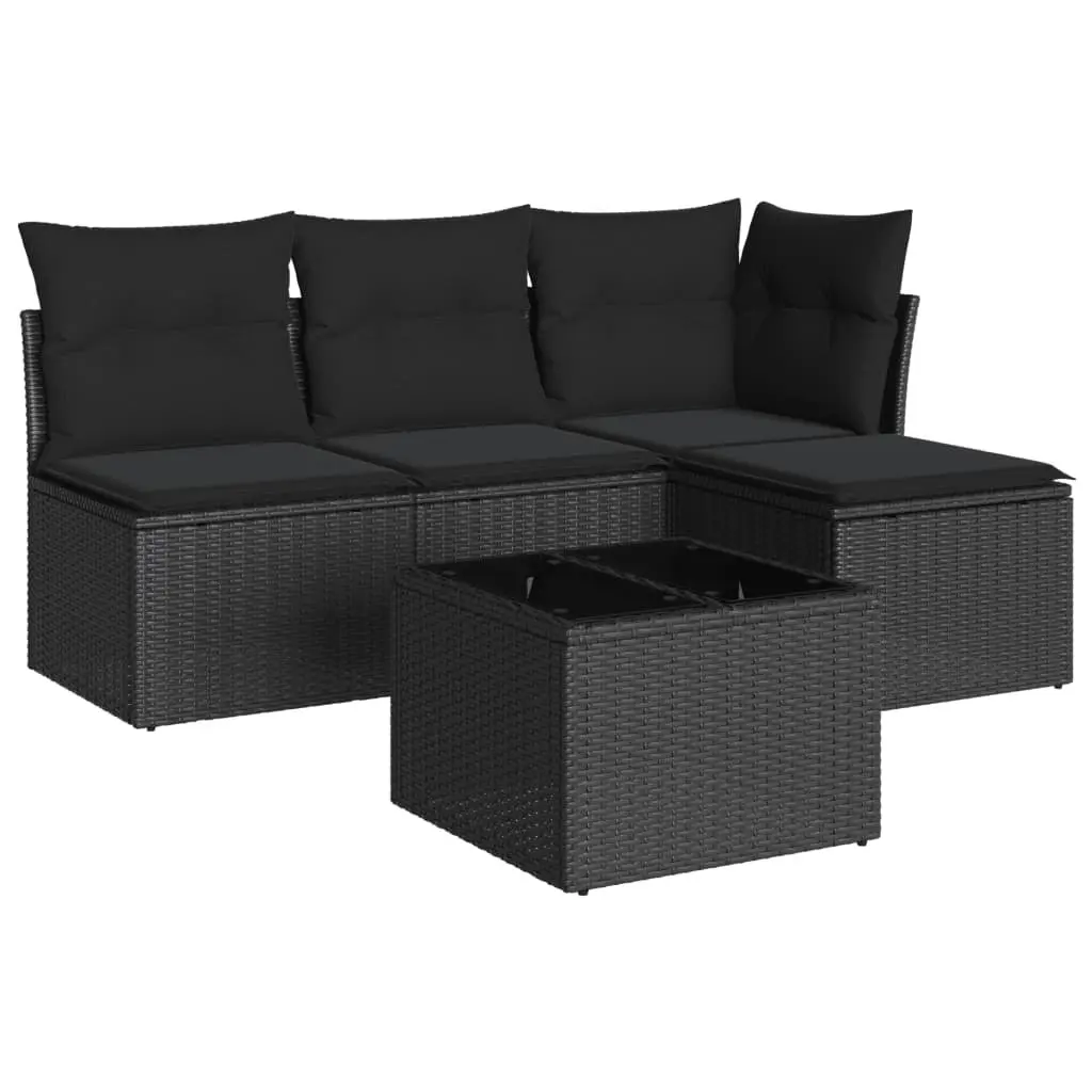5-Piece Black Garden Sofa Set with Cushions