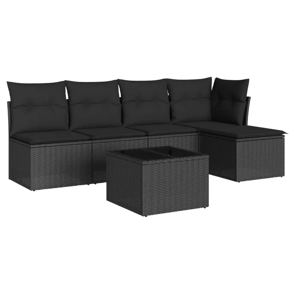 Garden Sofa Set Outdoor Furniture 6 Piece Black Poly Rattan with Cushions