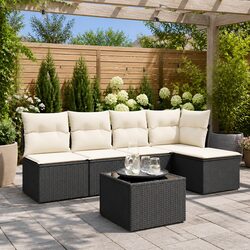 Cozy 6 Piece Black Patio Sofa Set with Cushions