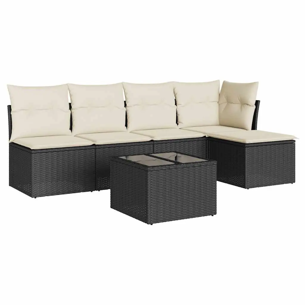 6 Piece Outdoor Garden Sofa Set with Cushions Black Poly Rattan Patio Furniture