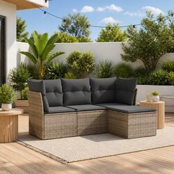 Garden Sofa Set 4 Piece Outdoor Furniture Patio Grey Poly Rattan Modular with