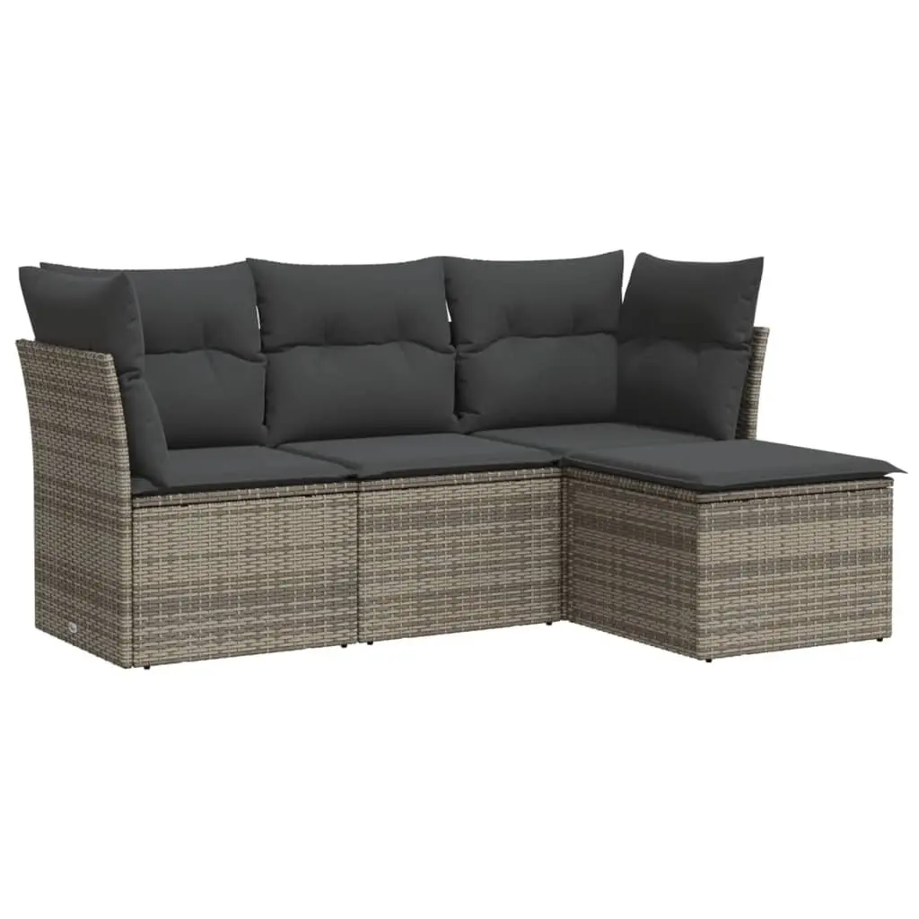 Garden Sofa Set 4 Piece Outdoor Furniture Patio Grey Poly Rattan Modular with