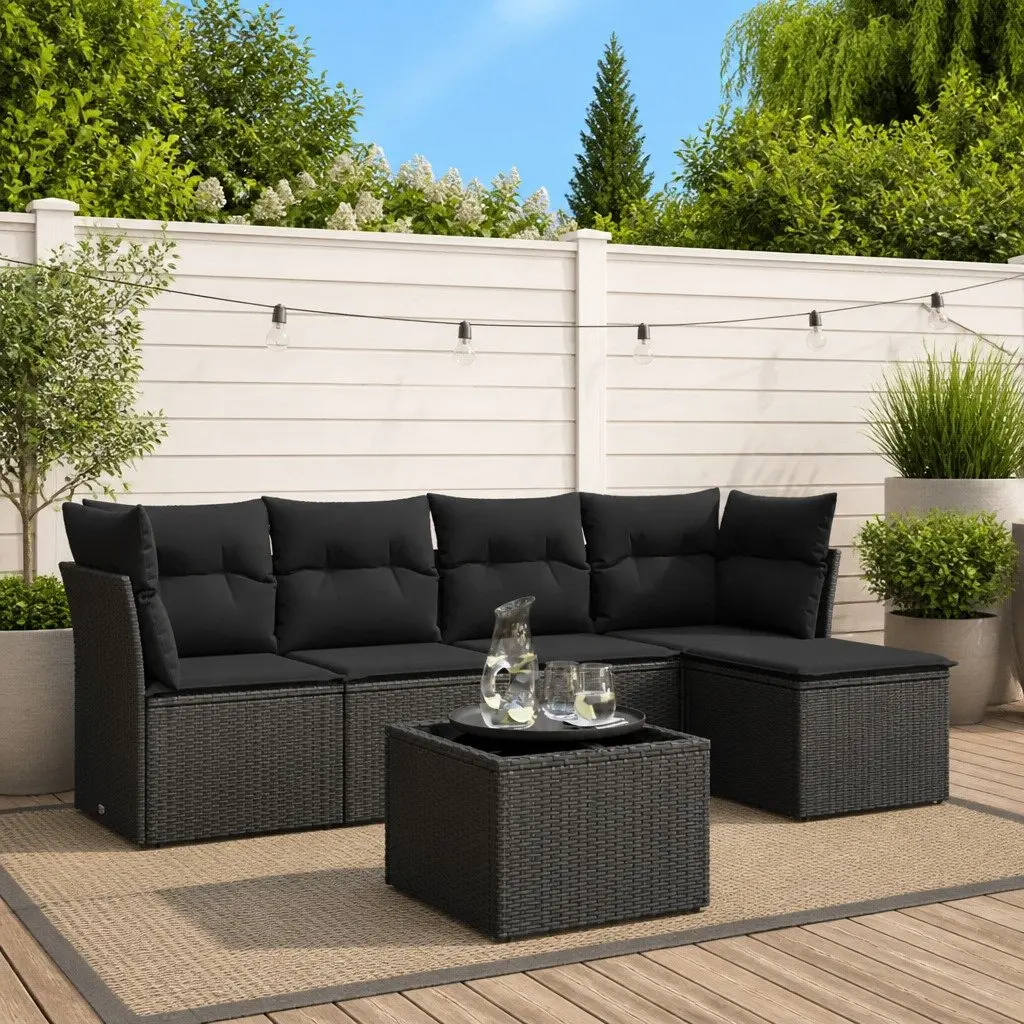6 Piece Garden Sofa Set Outdoor Furniture Patio Lounge Black Rattan Cushions