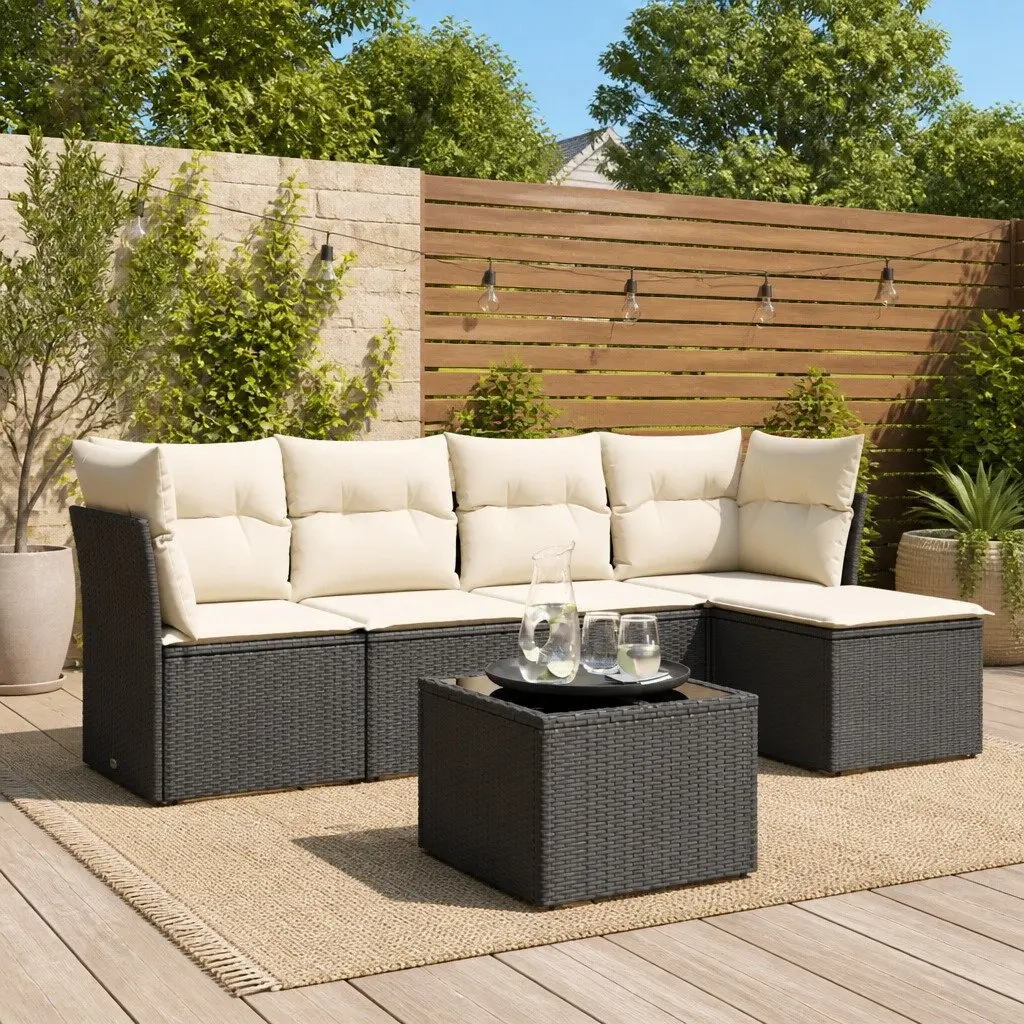 Garden Sofa Set Modular Outdoor Furniture 6 Piece Black Poly Rattan