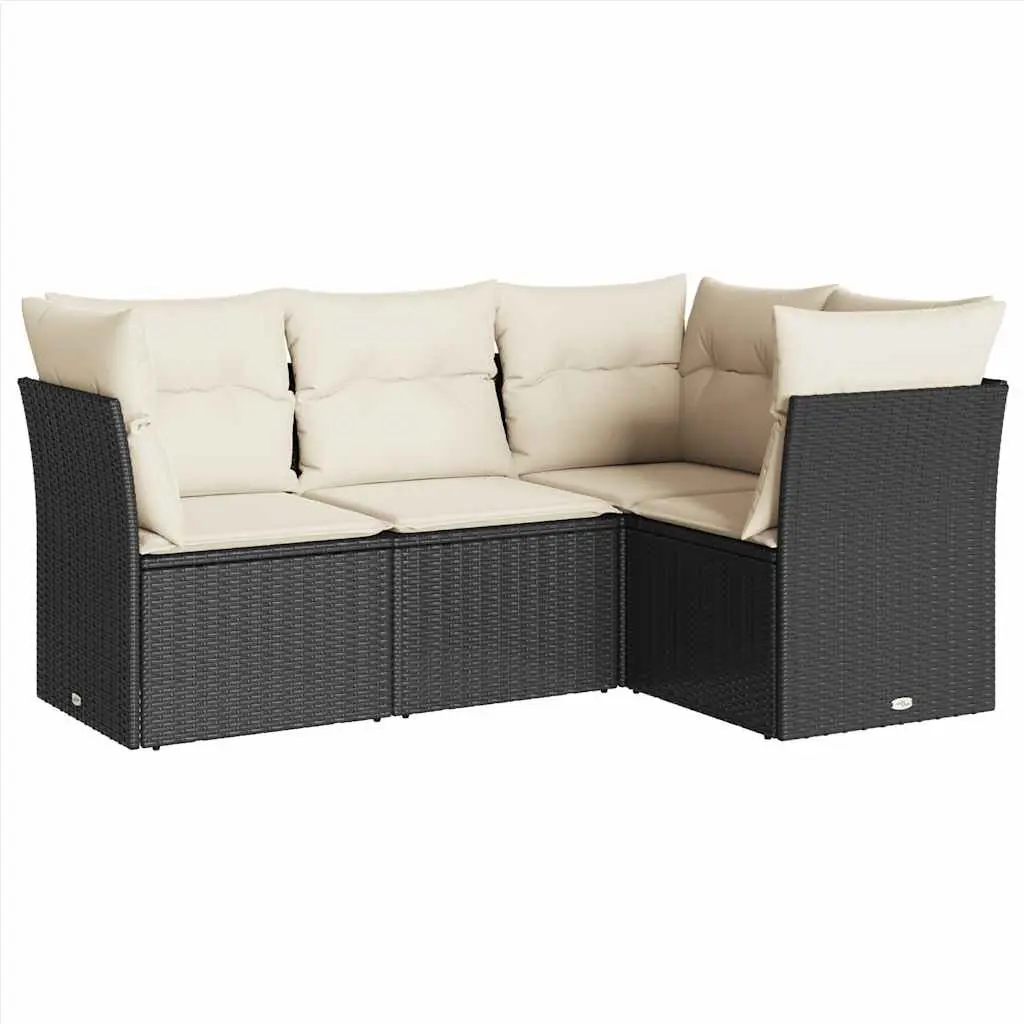 Garden Sofa Set Outdoor Furniture 4 Piece Modular Black with Cushions
