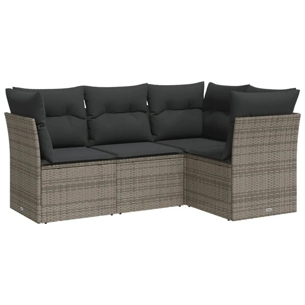 Garden Sofa Set Modular Outdoor Furniture 4 Piece Grey Poly Rattan