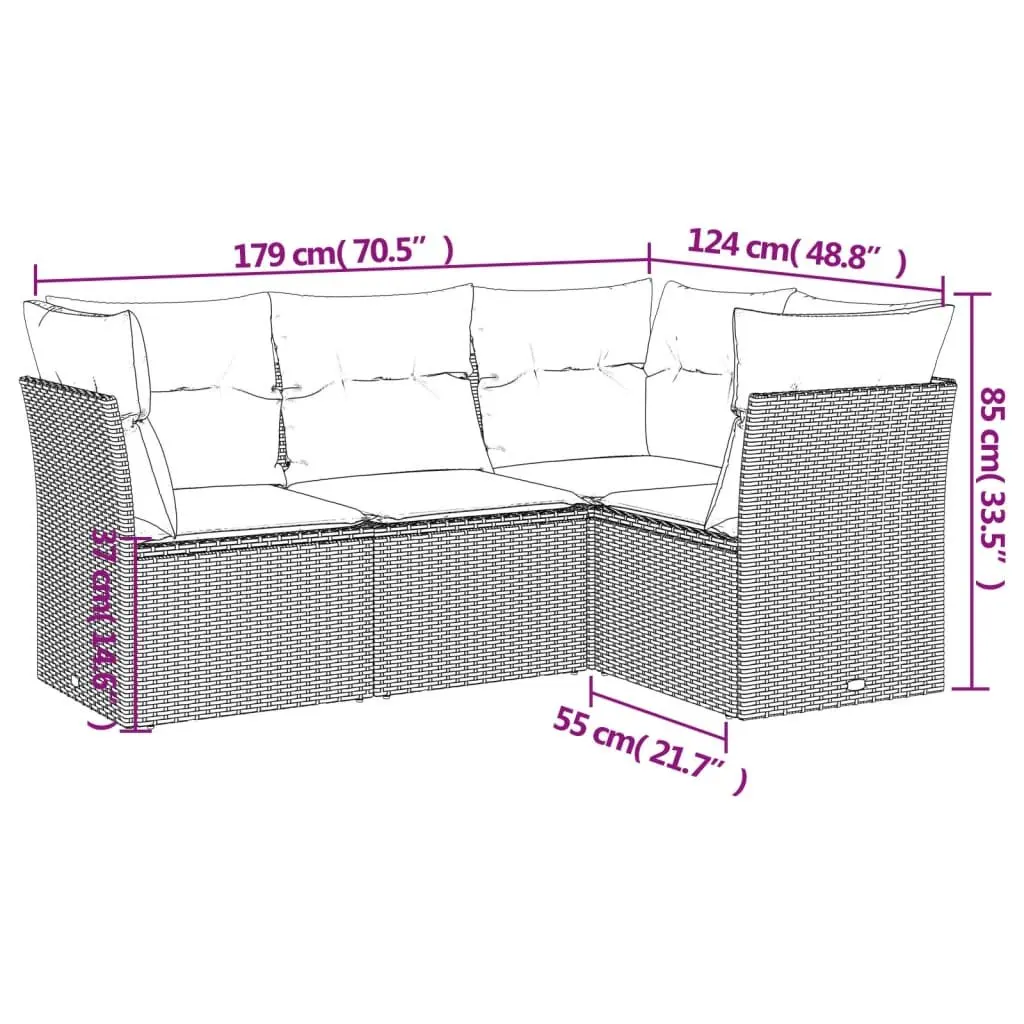 Garden Sofa Set Modular Outdoor Furniture 4 Piece Grey Poly Rattan