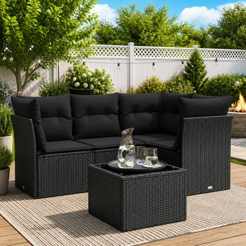 Garden Sofa Set 5 Piece Outdoor Furniture Patio Seating Cushions Black