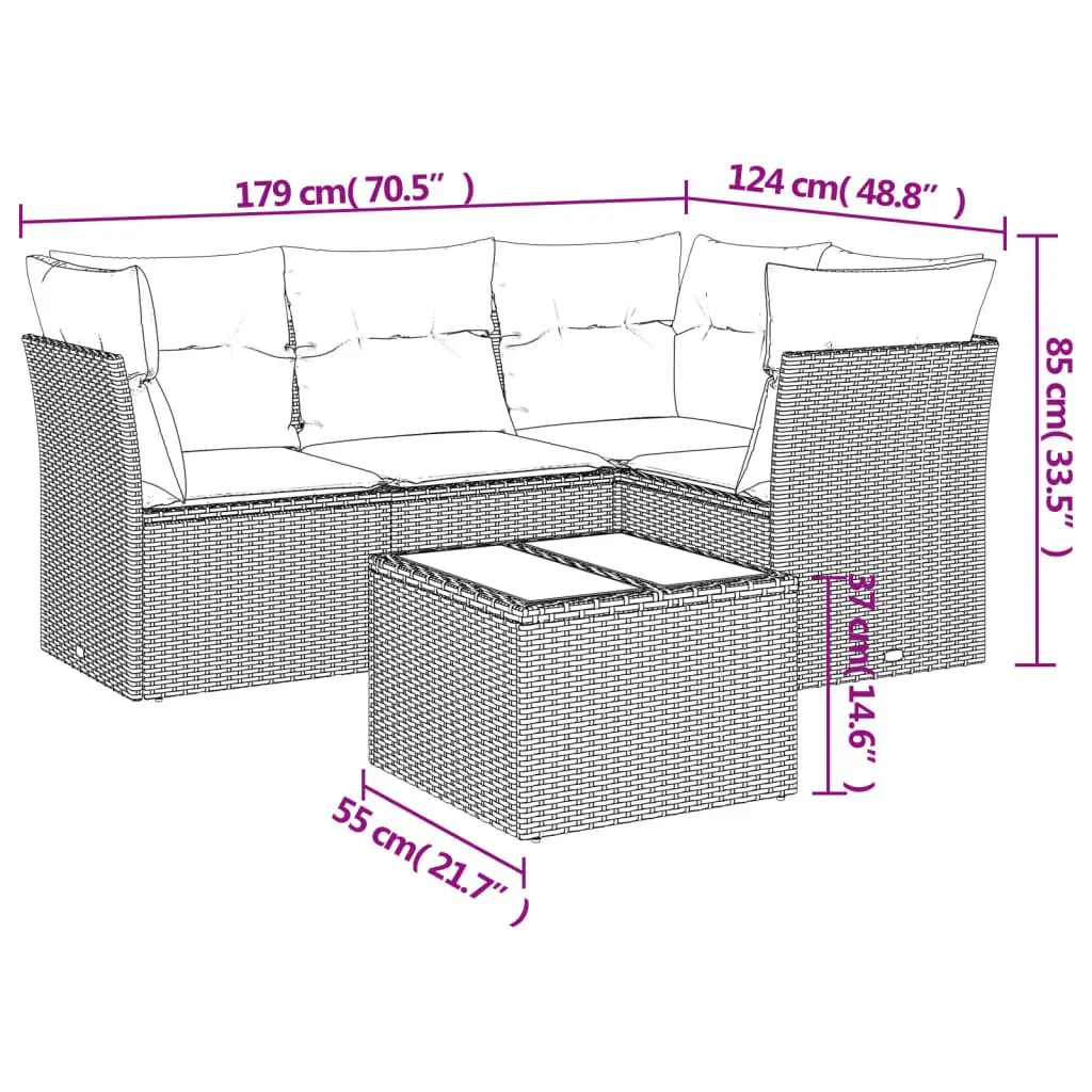 Garden Sofa Set 5 Piece Outdoor Furniture Patio Seating Cushions Black
